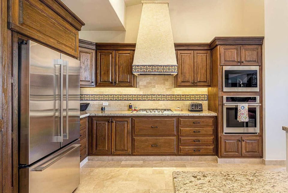 "High-end appliances and stylish finishes.
