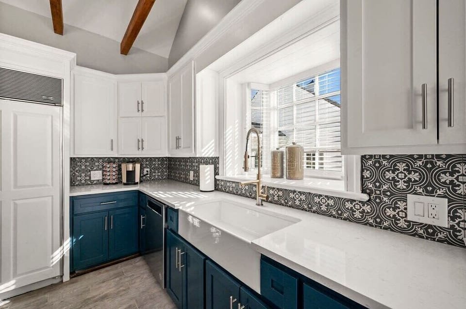 Luxury Subzero Fridge and Main Counter Area in Kitchen