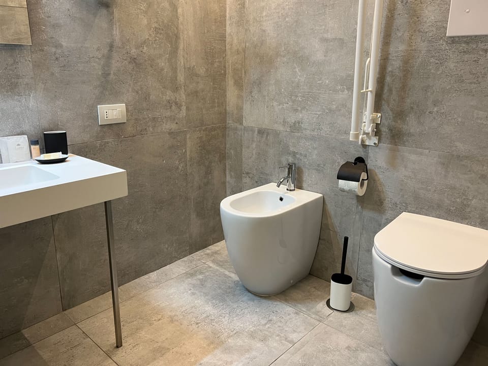 Rainfall showerhead, bidet, towels