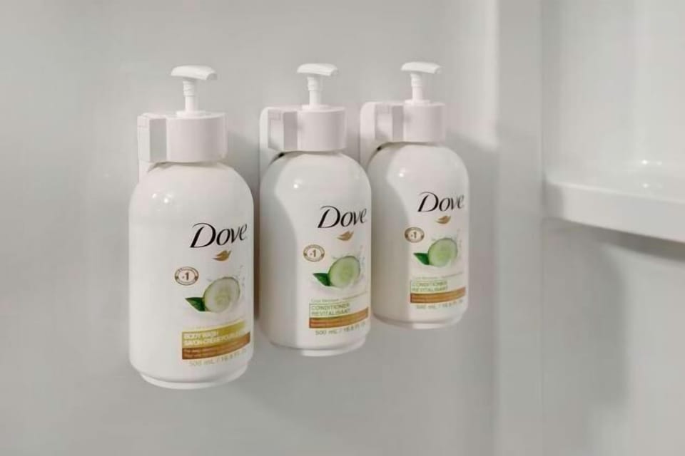 Combined shower/tub, hair dryer, towels, soap