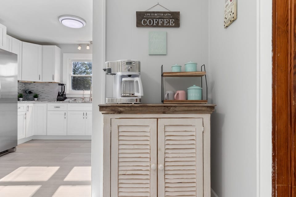 Coffee Station – Full pot, includes coffee, tea, sugar & filters for your stay.