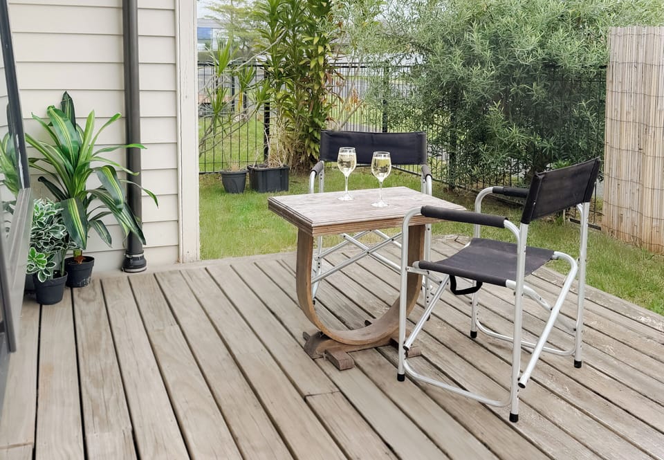 Deck area suitable for outdoor dining.