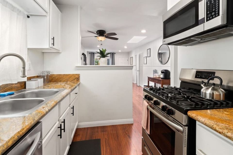 Kitchen with stainless steel appliances
