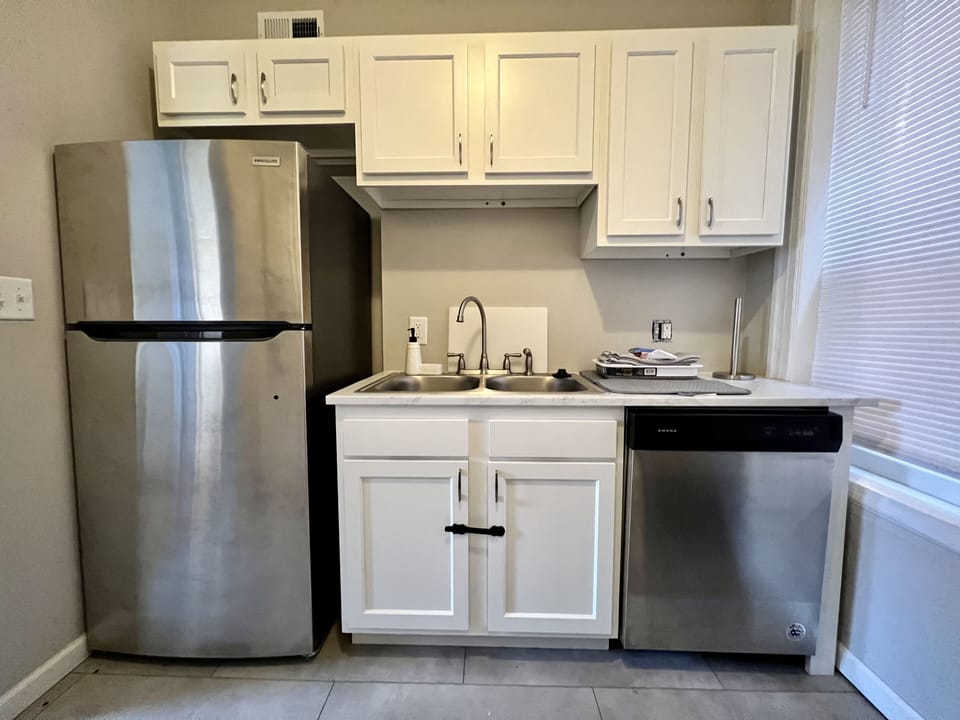 Large fridge/freezer with dishwasher