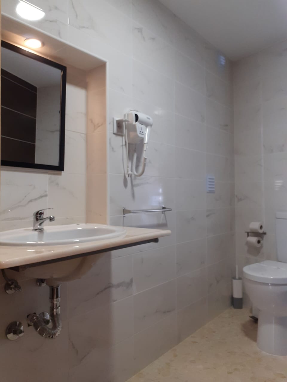 Shower, free toiletries, hair dryer, towels
