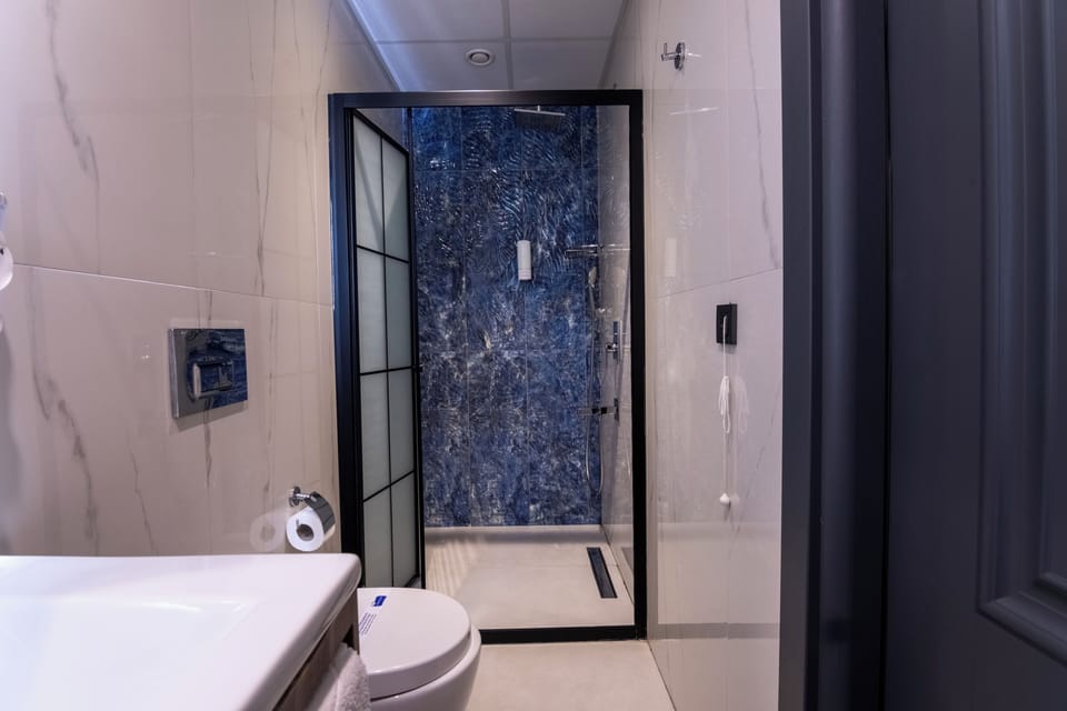 Shower, free toiletries, hair dryer, slippers