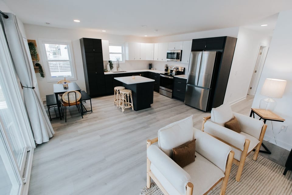 kitchen and dining attached to living room