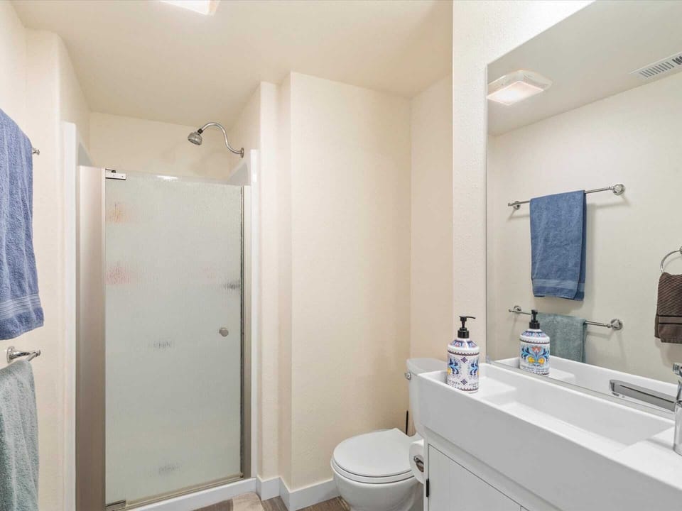 Economical shower and restroom. 