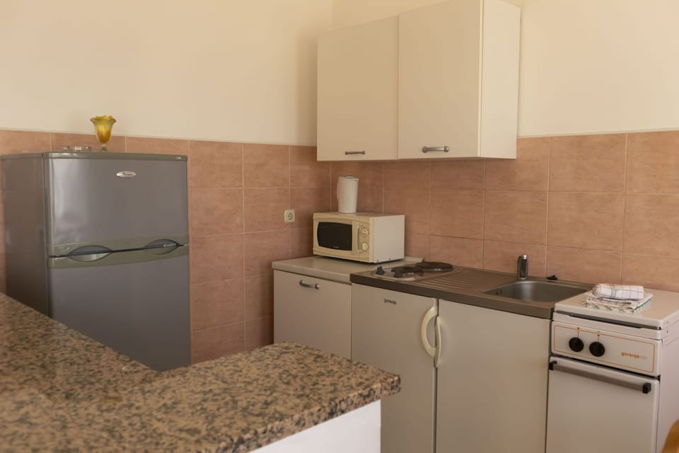 Apartment (A1) | Private kitchen | Fridge, microwave, stovetop, espresso maker