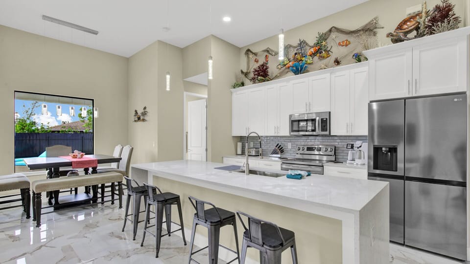 Kitchen with stainless steel appliances