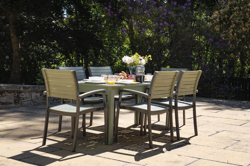 The garden furniture at Eslington Lodge, seating six guests