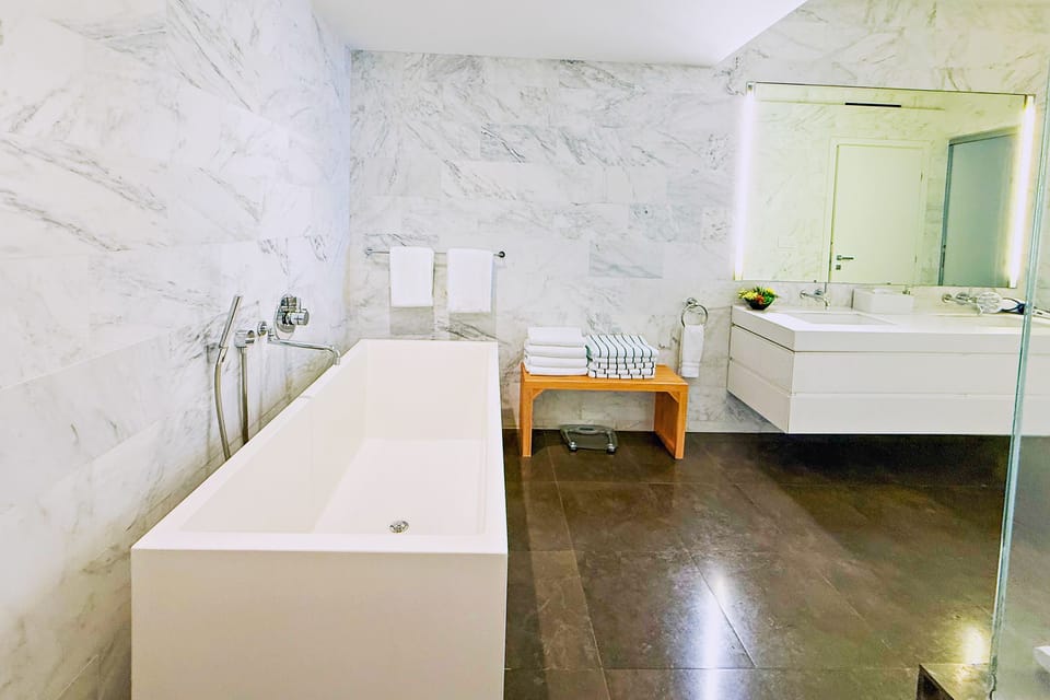 Marble bathroom with soaking tub