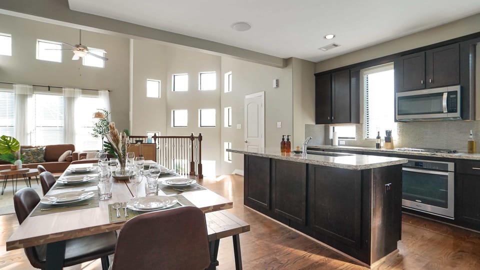 Large kitchen and living area