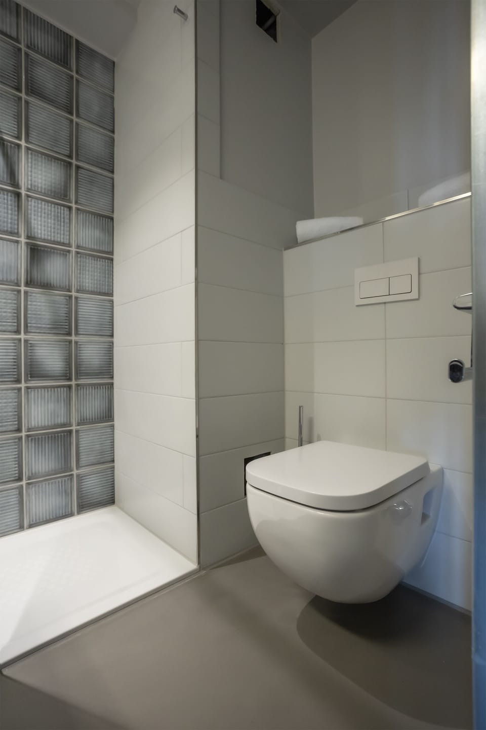 Shower, towels, toilet paper