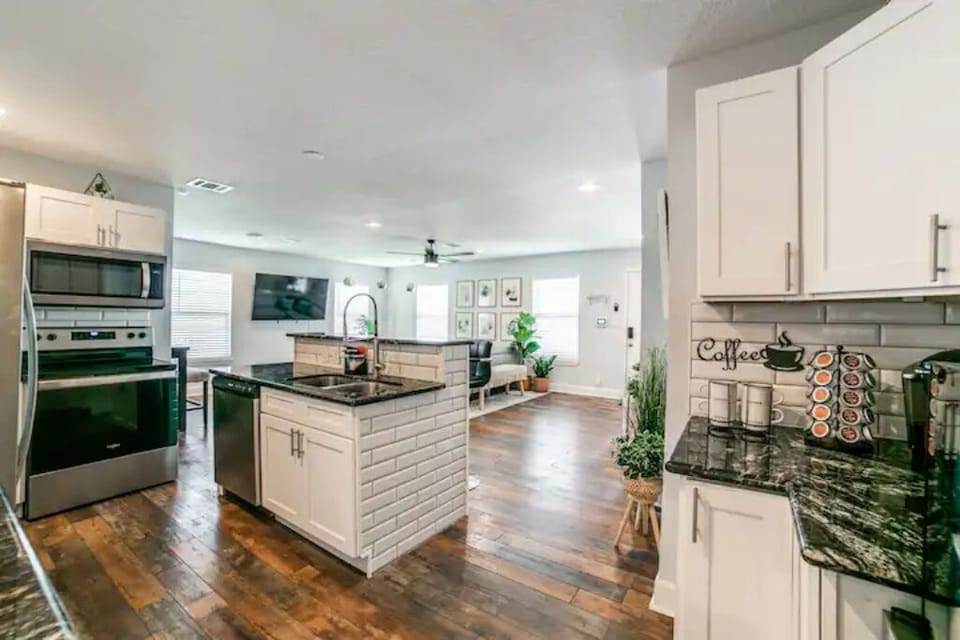 The kitchen is fully stocked with everything you need for cooking.