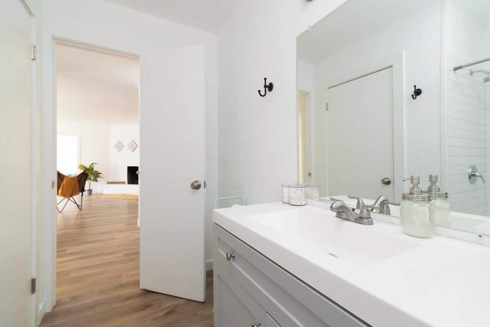 Sleek double vanity for added convenience and space.