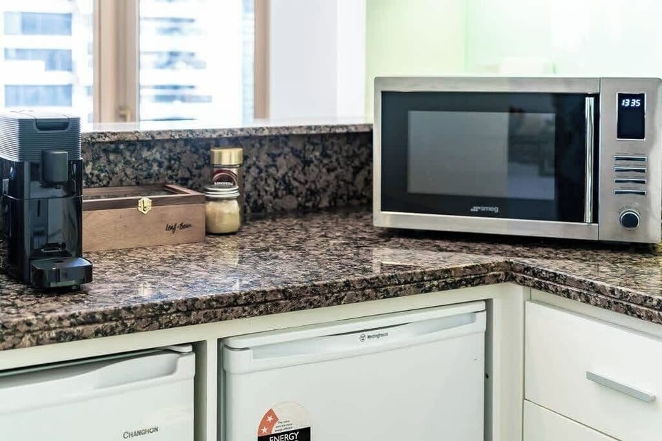 Kitchen facilities with electric stove and oven, microwave, fridge / freezer, dishwasher, coffee machine, milk warmer, kettle, toaster, all cook-ware and cutlery provided.