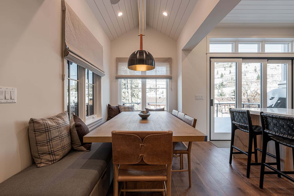 Seating for up to ten guests in the posh and contemporary dining area