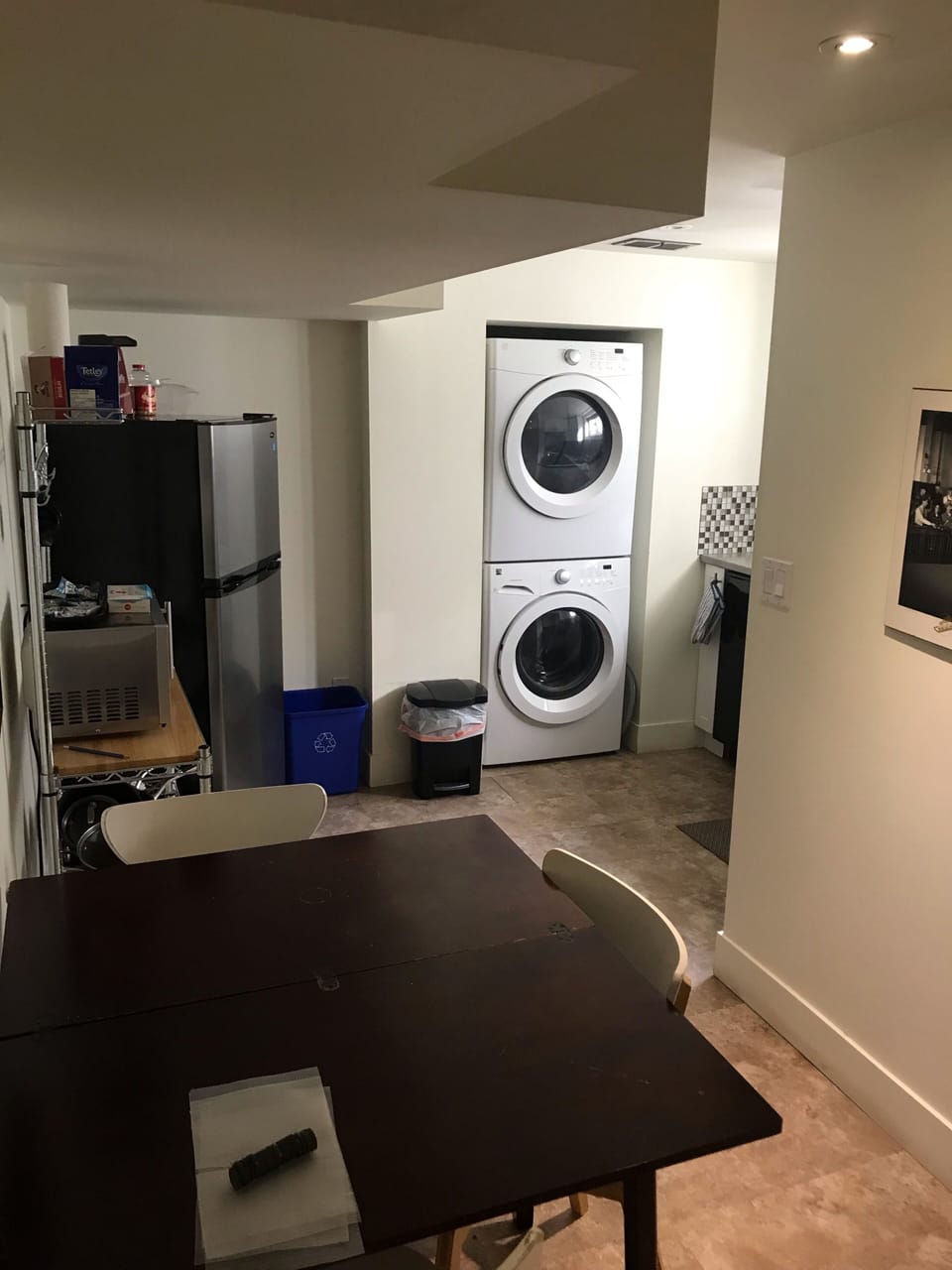kitchen table and washer and dryer