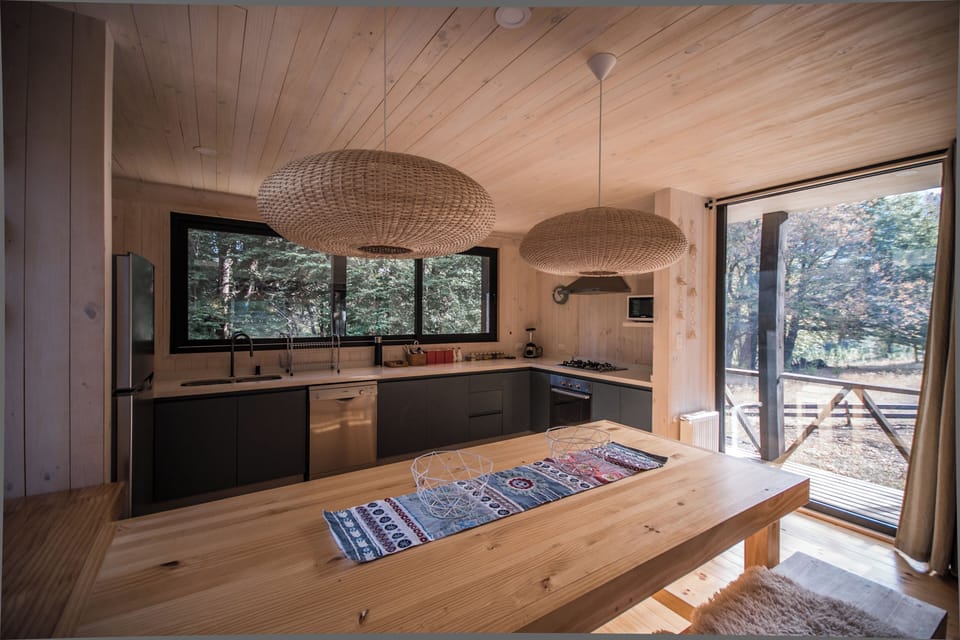 integrated kitchen and dining room 