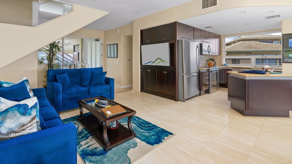 Kapalua Bay Villas #21B2 - Living Room Kitchen & Entry - Parrish Maui