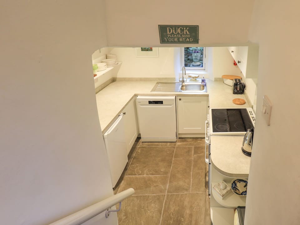 Fridge, dishwasher, electric kettle, cookware/dishes/utensils