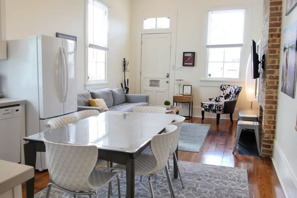 Open concept with a full living room and kitchen area.