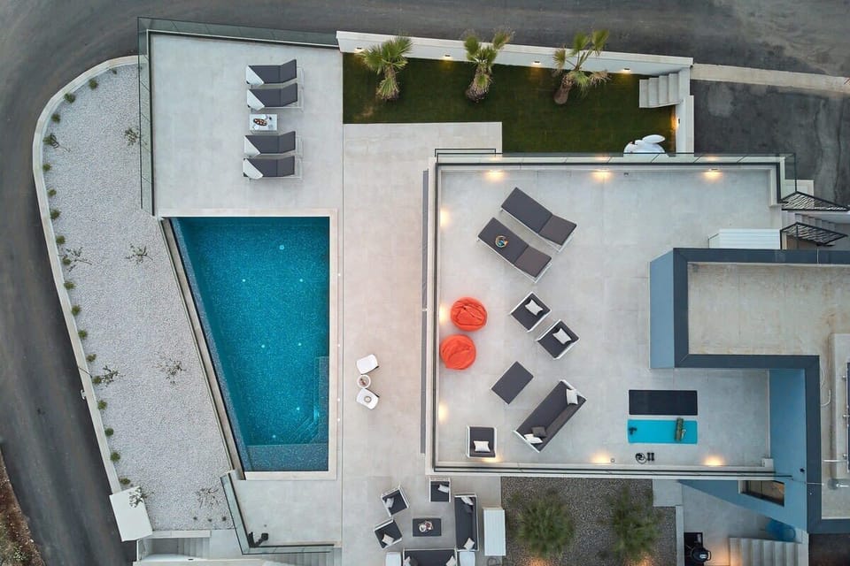 The compound including rooftop terrace, pool terrace, western lawn and eastern courtyard. 

In the meantime, 2/3 of the rooftop terrace are covered by a new pergola roof, finished with LED lighting, ceiling fans, panorama sauna and rooftop shower.