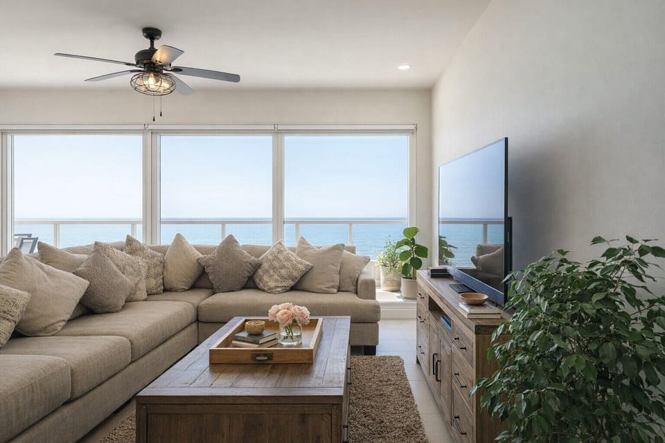 living room with ocean view backsplash