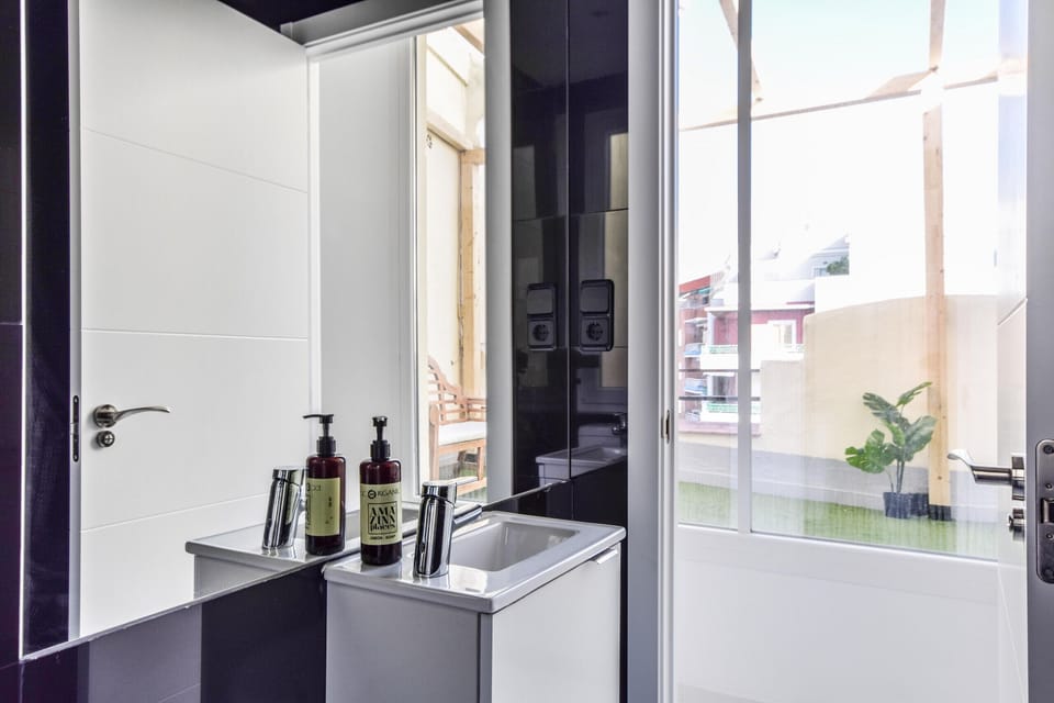 View from the bathroom with terrace to the background