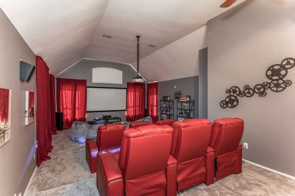 Plenty of room for everyone in our oversized home theater! Now for the hard part: What to watch? 