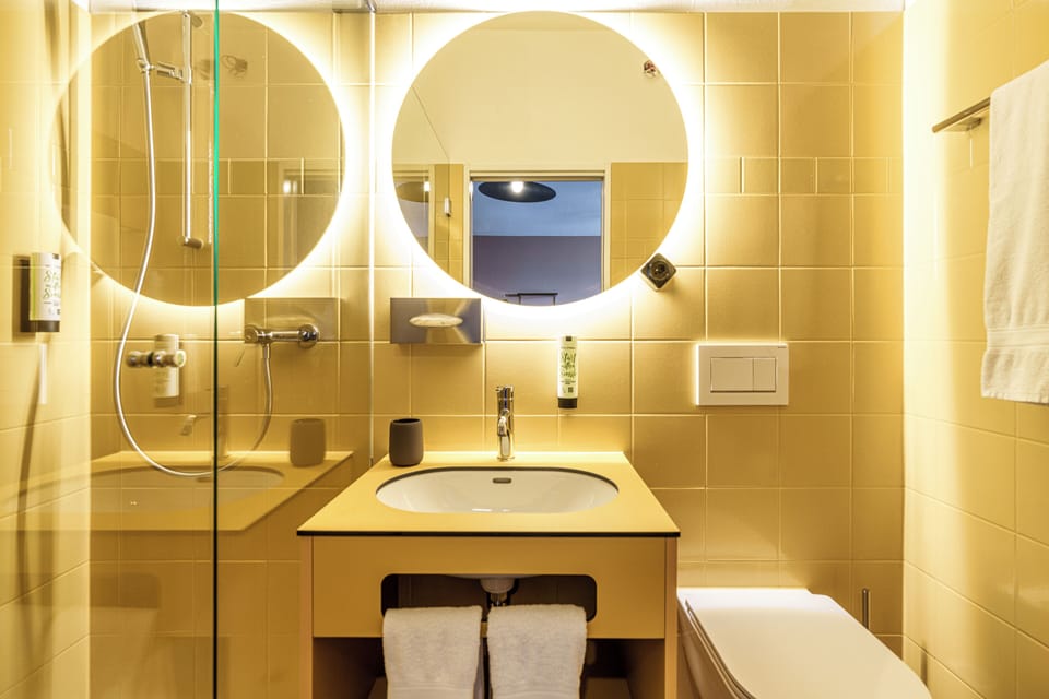 Shower, free toiletries, hair dryer, towels