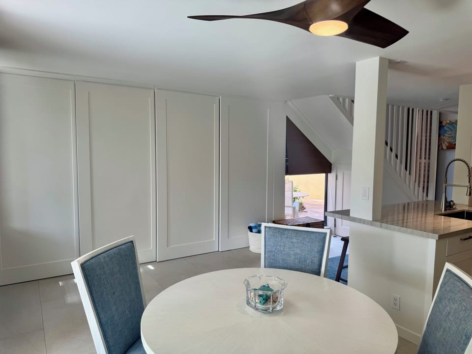 Living room lock off sliding wall for privacy. View from dining room when closed