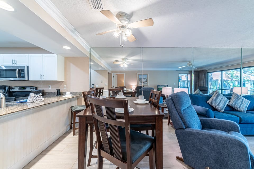 Beautiful views from the dining area and kitchen, too.