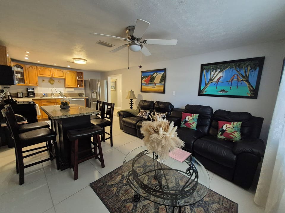 living room, kitchen and dining room 