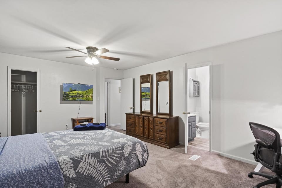 another shot of the big master bedroom so you can see the entrance to the bathroom and the second large dresser and the Roku TV on the wall :)