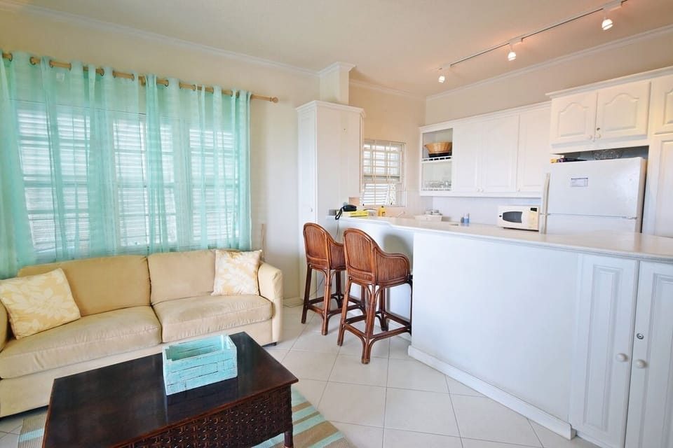 Comfortable living area with breakfast bar