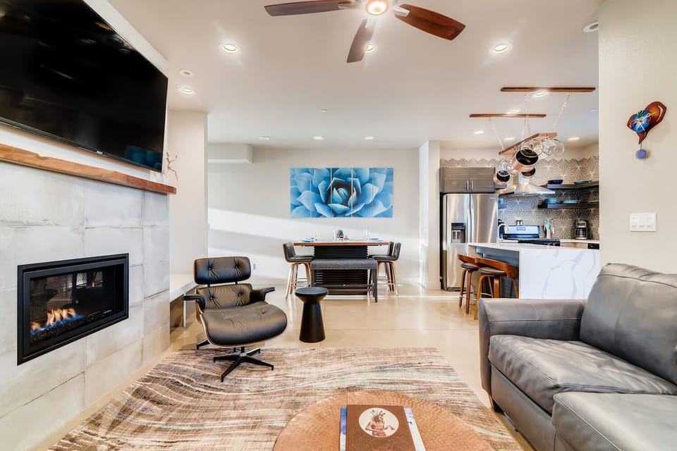 House, Multiple Beds, Patio, Garden View (844 Jerome St. (Unit 1)*) | Living area | 40-inch TV with digital channels, fireplace
