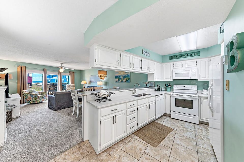 Kitchen over looking the dining and living room 