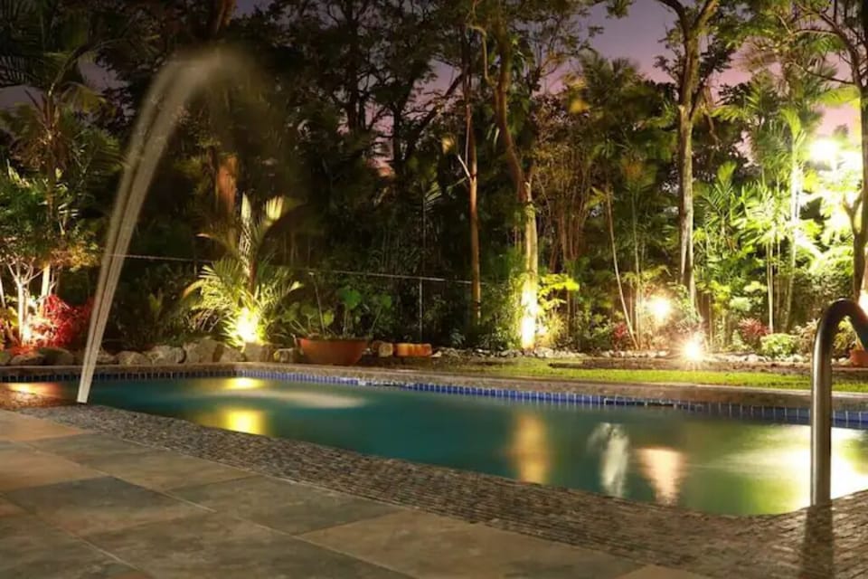 Private backyard at night
