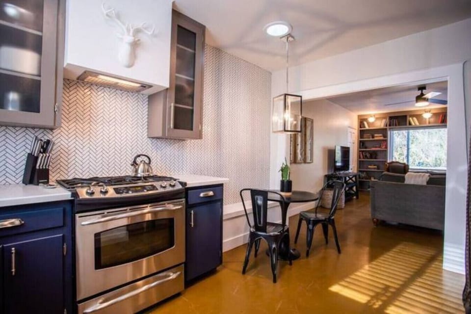 Compact kitchen setup with everything you need to cook during your stay.