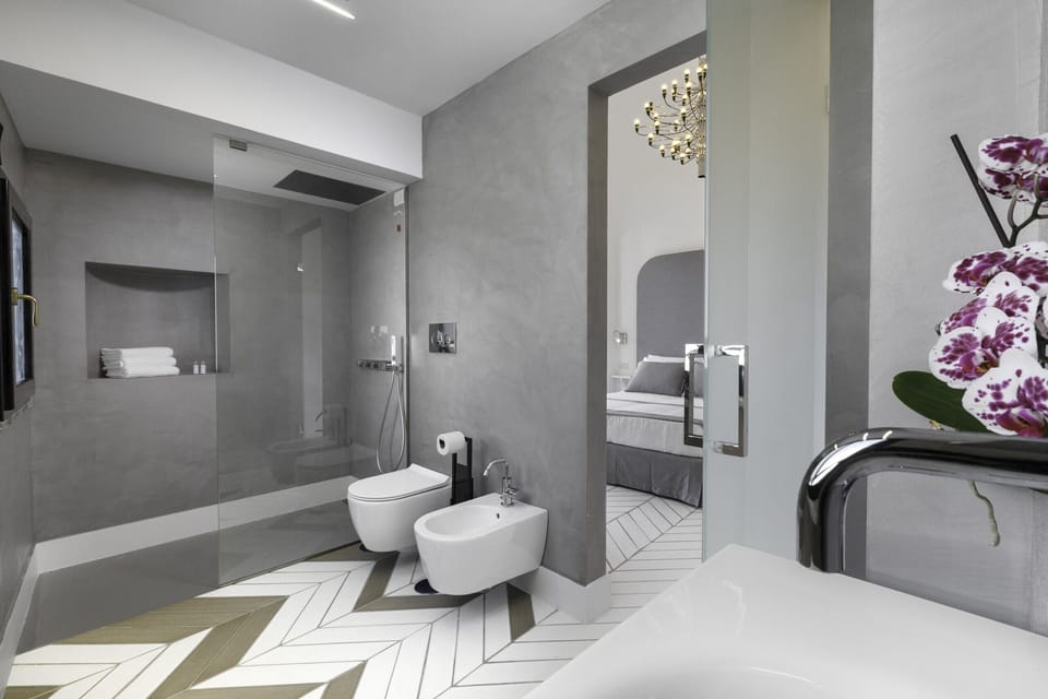 Shower, hydromassage showerhead, hair dryer, children's robes