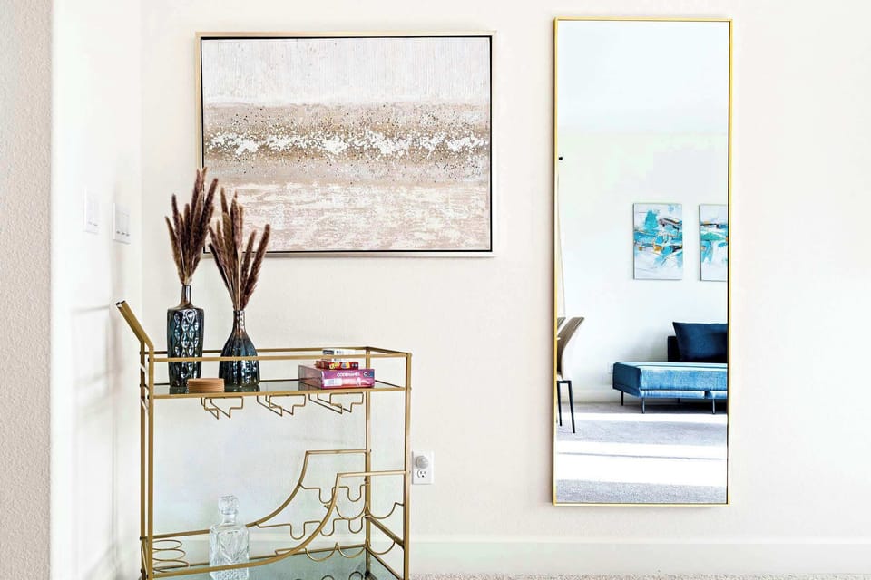 A stylish little corner to gather, chat, or unwind with your favorite drink in hand. 