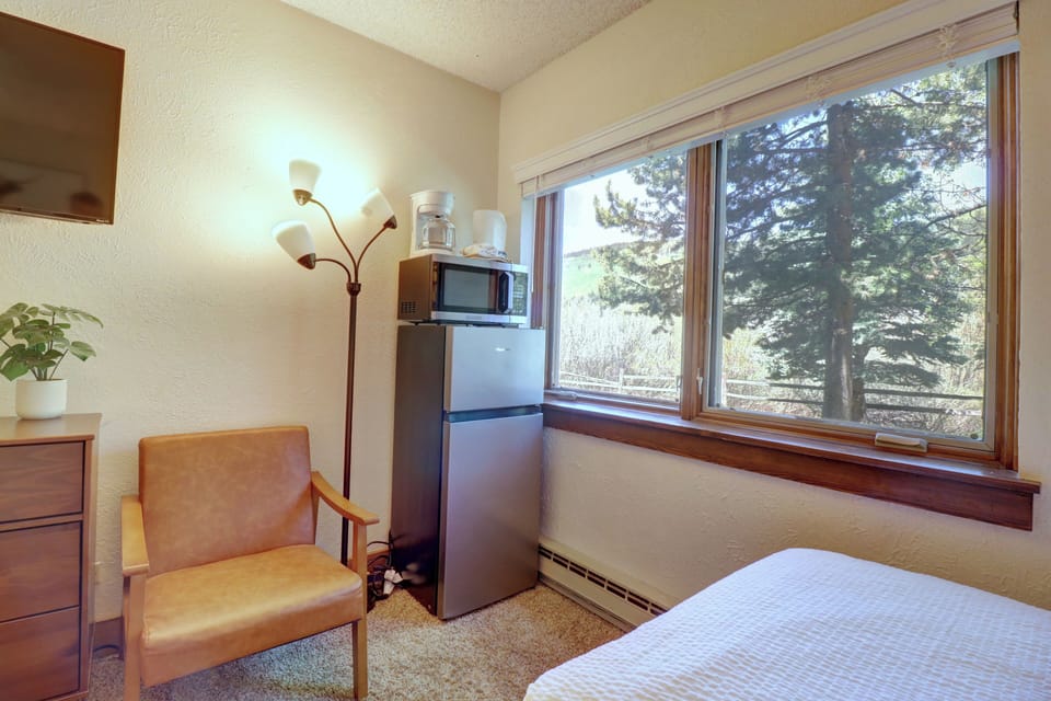 Mini fridge area, with great views out the window.