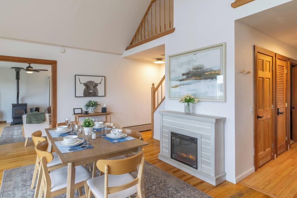 Enjoy the electric fireplace during the colder months
