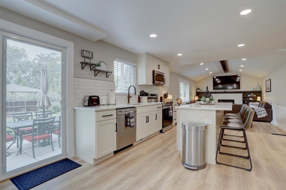 Kitchen, Living Room, Back Patio Door