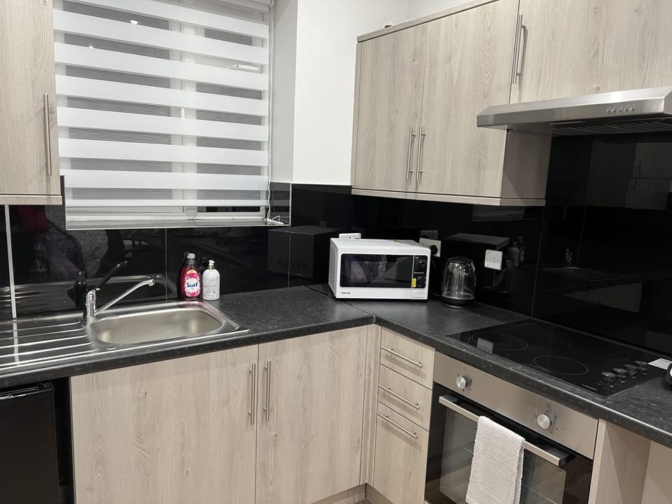 Mini-fridge, microwave, oven, dishwasher