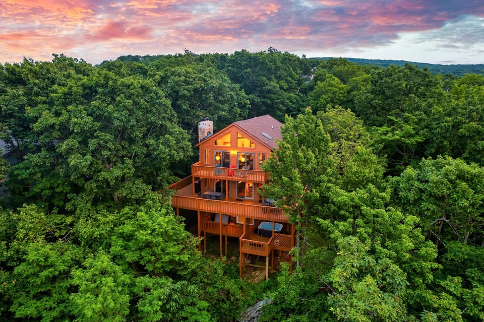 Aerial night time view of the back of the Rockstar Ridge