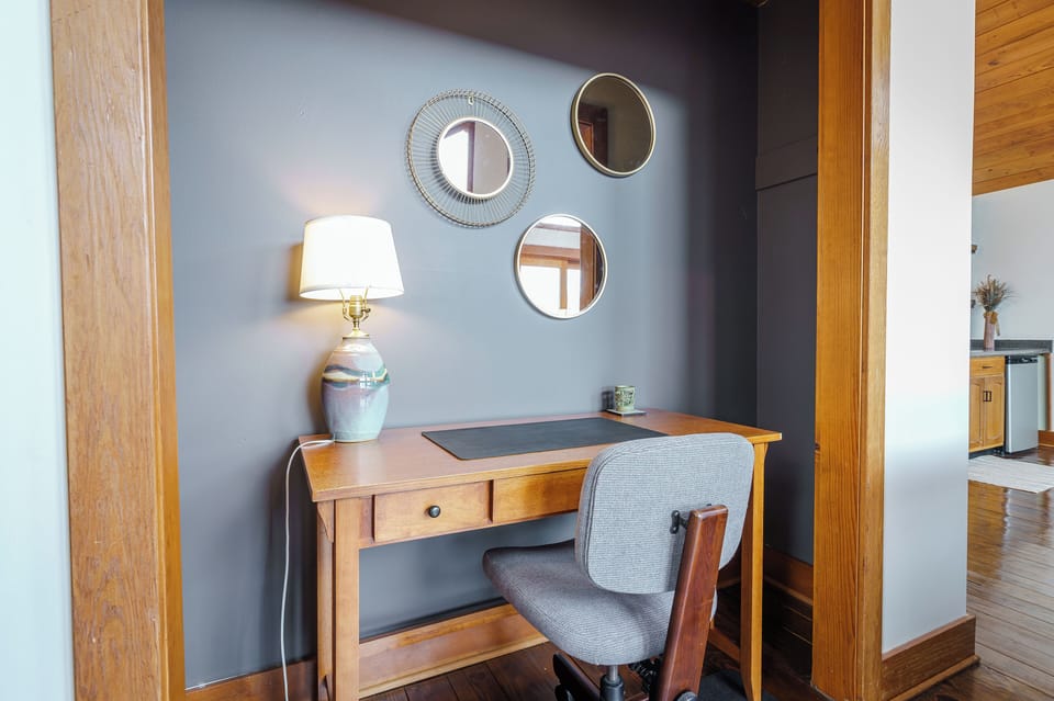 Desk and chair in the upper level