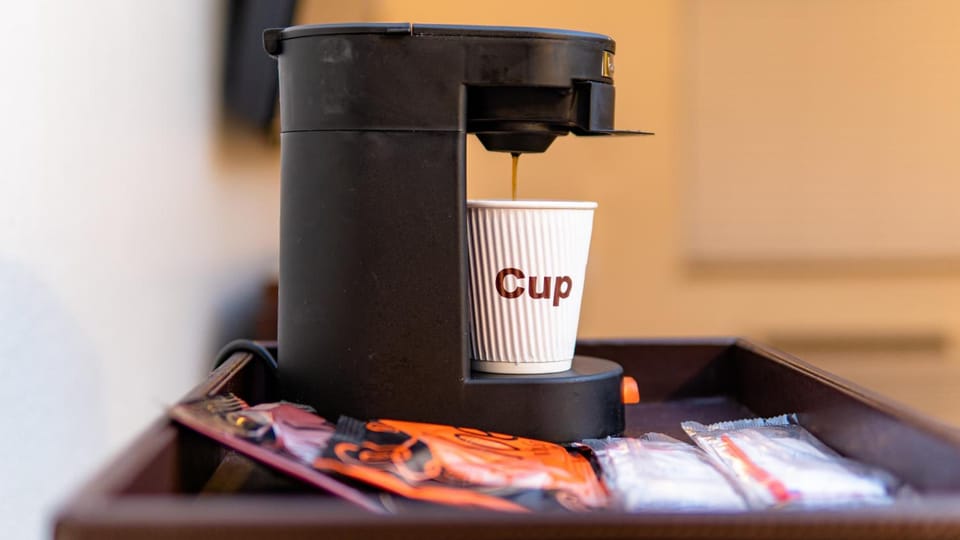 Fridge, microwave, coffee/tea maker